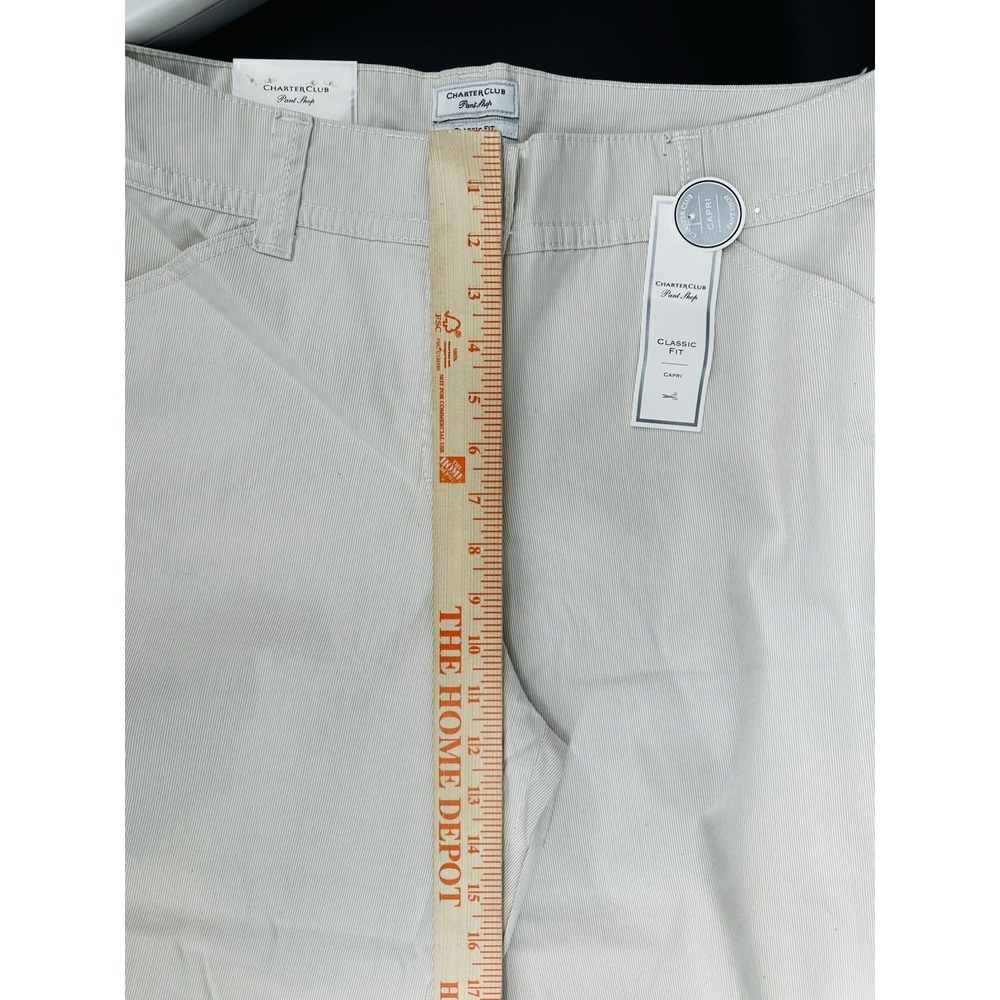 Charter Club Womens Pant Shop Sz 14 Classic Pants Beige Pinstripe Capri JJ22 - Picture 8 of 9